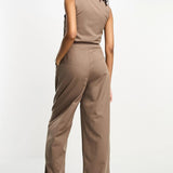 Asos Design Tailored 2 In 1 Waistcoat Jumpsuit In Taupe