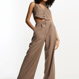 Asos Design Tailored 2 In 1 Waistcoat Jumpsuit In Taupe