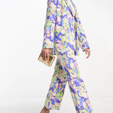 Asos Design Tailored Wide Leg Dad Trousers In Blue Floral Print