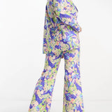 Asos Design Tailored Wide Leg Dad Trousers In Blue Floral Print