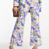 Asos Design Tailored Wide Leg Dad Trousers In Blue Floral Print