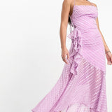 Asos Design Tall Cowl Neck Frill Detail Hi Low Hem Midi Slip Dress With Tie Side In Lilac Dobby
