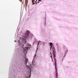 Asos Design Tall Cowl Neck Frill Detail Hi Low Hem Midi Slip Dress With Tie Side In Lilac Dobby