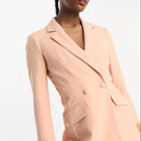 Asos Design Tall Nipped Waist Tuxedo Suit Blazer With Fringe Cuff In Apricot