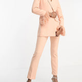 Asos Design Tall Nipped Waist Tuxedo Suit Blazer With Fringe Cuff In Apricot