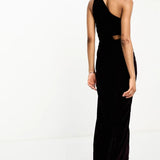Asos Design Tall Velvet Knot Detail Midaxi Dress With Cut Out Detail In Purple