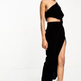Asos Design Tall Velvet Knot Detail Midaxi Dress With Cut Out Detail In Purple