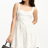 Asos Design Tiered Skater Playsuit In White Broderie