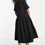 Asos Design Twill Collared Button Midi Smock Dress In Black