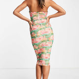 Asos Design U Wire Bandeau Ruched Midi Dress In Floral