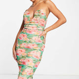 Asos Design U Wire Bandeau Ruched Midi Dress In Floral