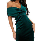 ASOS DESIGN Velvet Fallen Shoulder Midi Dress