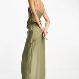 Asos Design Washed Cami Midi Dress With Drape Skirt In Green