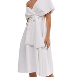 ASOS DESIGN Fallen Shoulder White Prom Dress