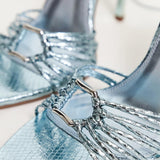 Asos Design Wide Fit Narina Ring Detail Heeled Sandals In Blue Metallic