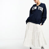 Asos Design Zip Through Hoodie With New York Graphic In Navy