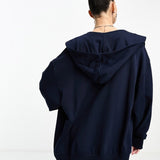 Asos Design Zip Through Hoodie With New York Graphic In Navy