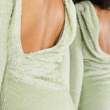 Asos Edition All Over Sequin Backless Drape Midi Dress In Sage Green