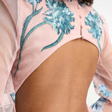 Asos Edition Blouson Sleeve Floral Embroidered Maxi Dress With Open Back In Light Pink