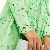 Asos Broderie Drawstring Long Sleeve Midi Shirt Dress In Bright Green
