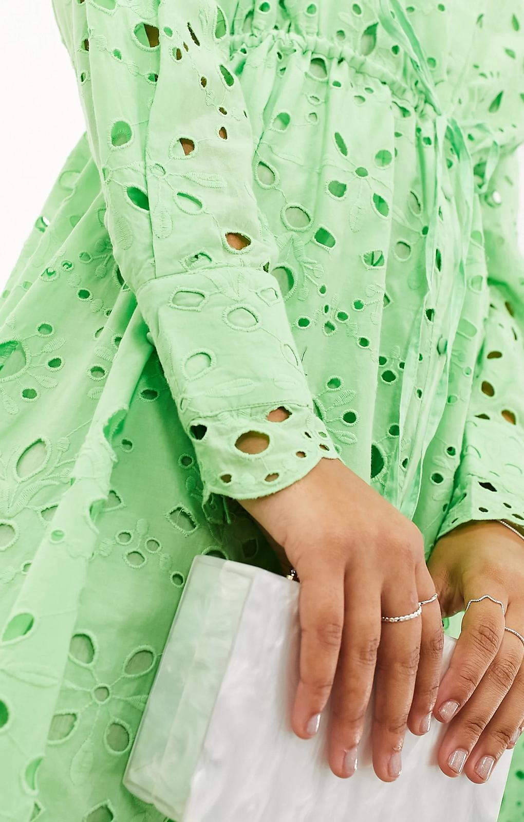 asos green broderie dress ASOS EDITION strappy eyelet trapeze tiered maxi dress in mid green
