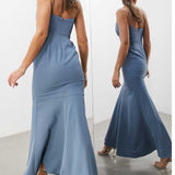 Asos Edition Crepe Strappy Fishtail Maxi Dress In Dusky Blue product image