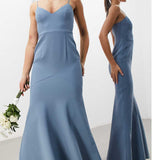 Asos Edition Crepe Strappy Fishtail Maxi Dress In Dusky Blue product image