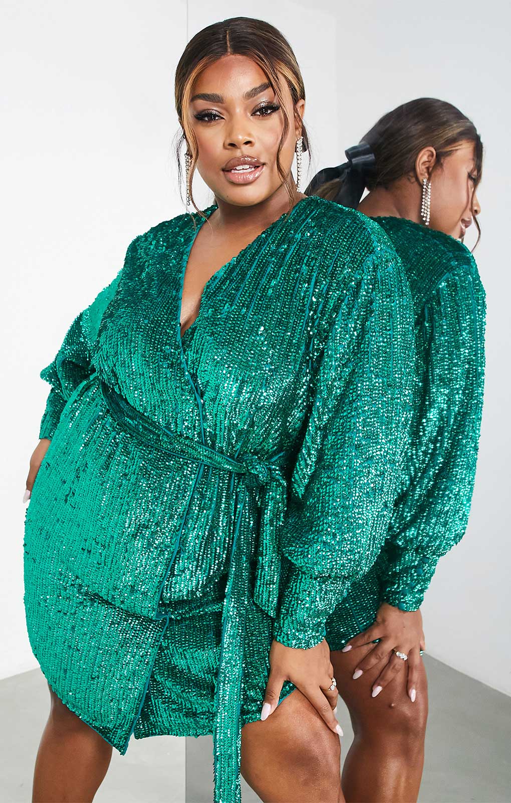 Rent Asos Edition Curve Sequin Wrap Mini Dress In Teal Green | Hirestreet Rent Asos Edition Curve Sequin Wrap Mini Dress In Teal Green | Hirestreet
