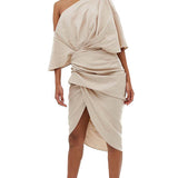 ASOS EDITION Drape Asymmetric Linen Midi Dress