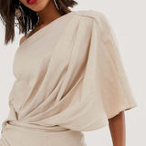 ASOS EDITION Drape Asymmetric Linen Midi Dress