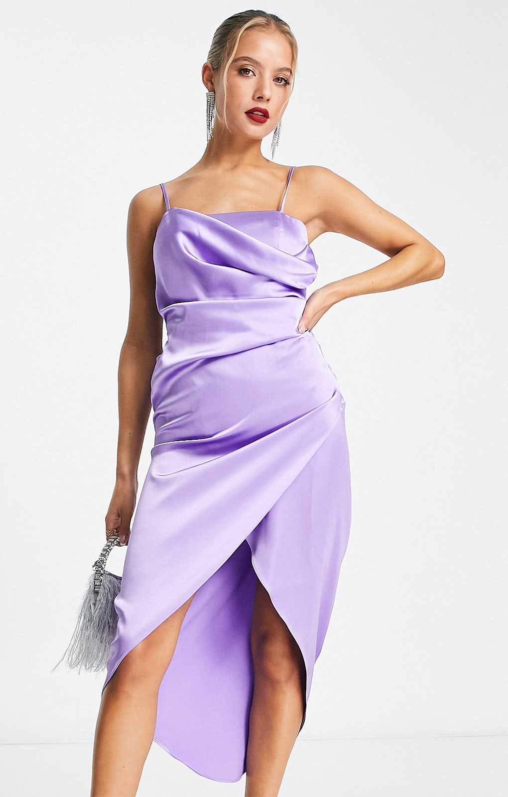 Asos Edition Drape Satin Cami Midi Dress In Lilac