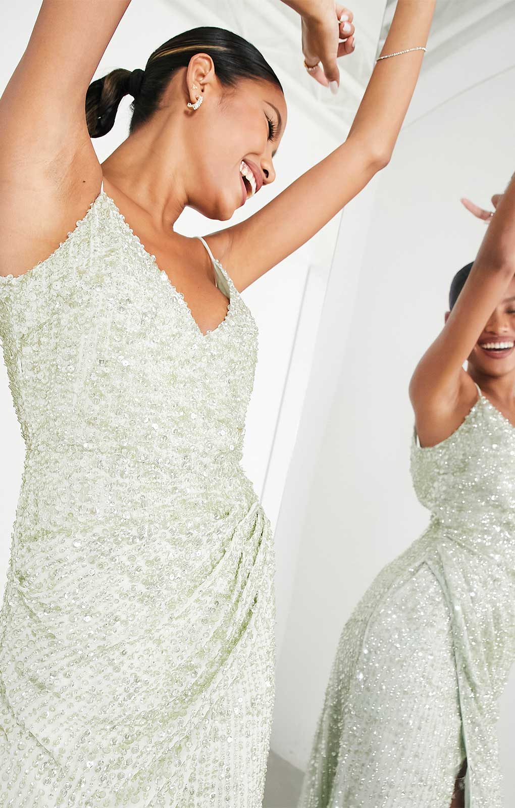 Asos Edition Embellished Drape Side Cami Maxi Dress In Sage Green