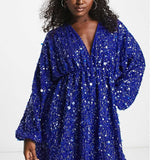 Asos Edition Embellished Gathered Waist Mini Dress In Bright Blue product image