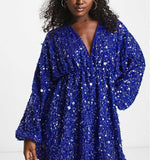 Asos Edition Embellished Gathered Waist Mini Dress In Bright Blue