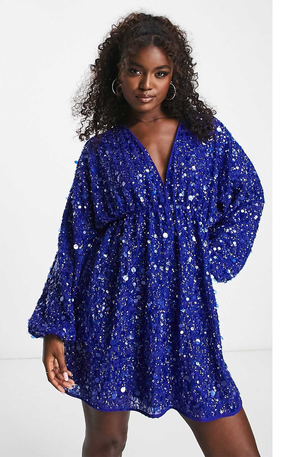 Asos Edition Embellished Gathered Waist Mini Dress In Bright Blue