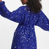 Asos Edition Embellished Gathered Waist Mini Dress In Bright Blue