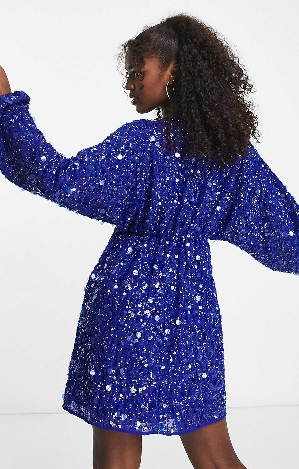Asos Edition Embellished Gathered Waist Mini Dress In Bright Blue