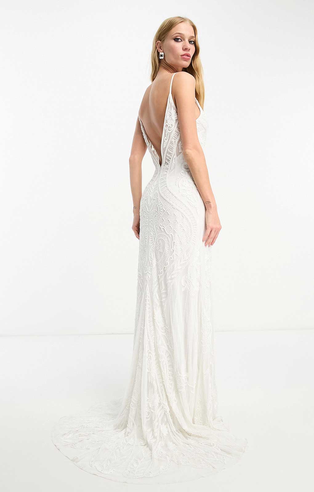 Asos Edition Neve Placement Embroidered And Beaded Cami Wedding Dress In Ivory product image