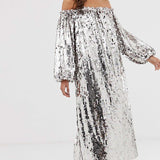 ASOS EDITION Off Shoulder Sequin Midi Dress