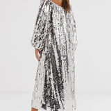 ASOS EDITION Off Shoulder Sequin Midi Dress