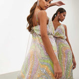 Asos Edition Twist Front Cami Midi Dress In Pastel Print And Sequin