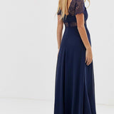 ASOS Lace Insert Panelled Maxi Dress in Navy