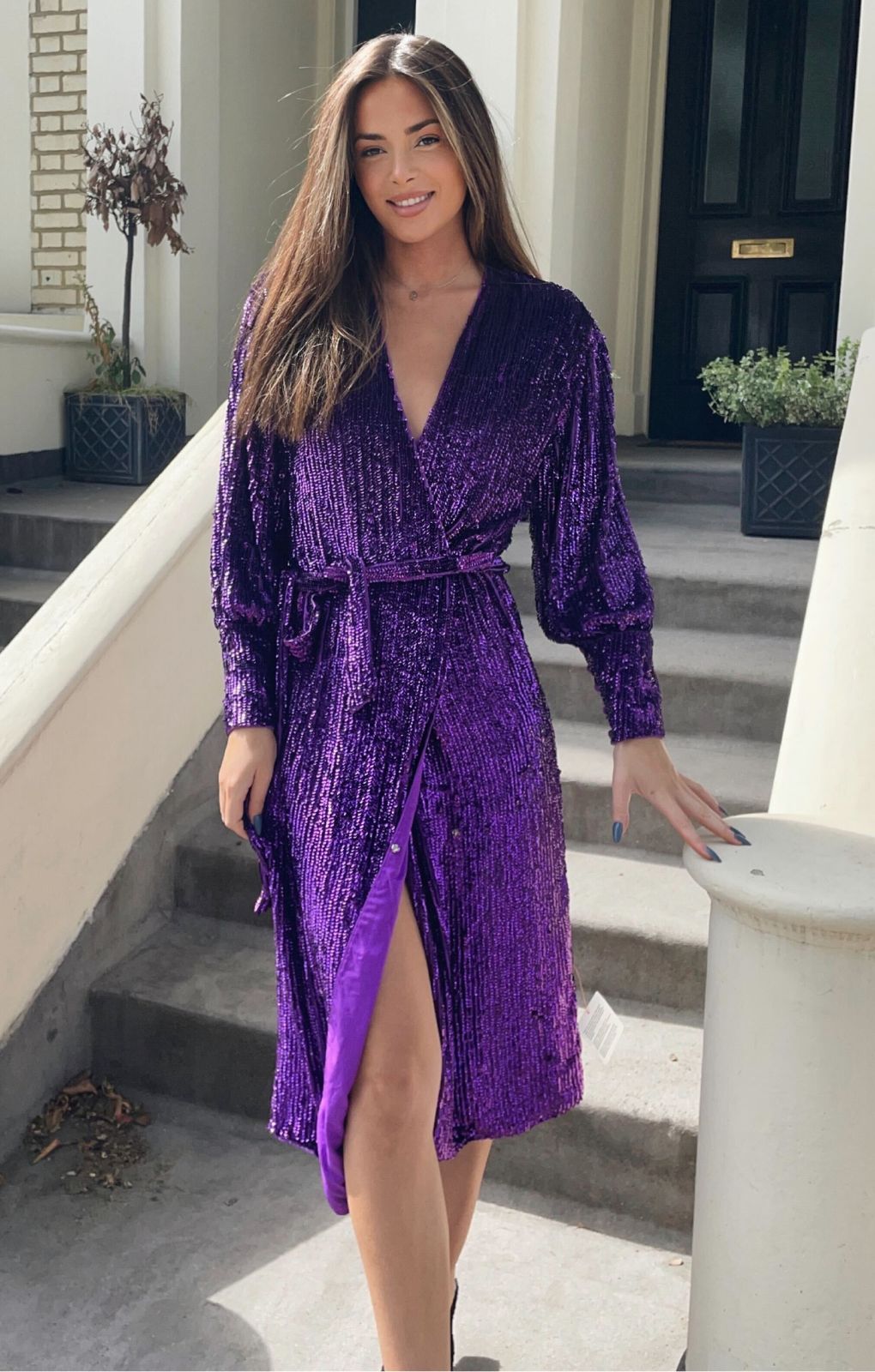 Asos Edition Sequin Wrap Midi Dress In Purple product image