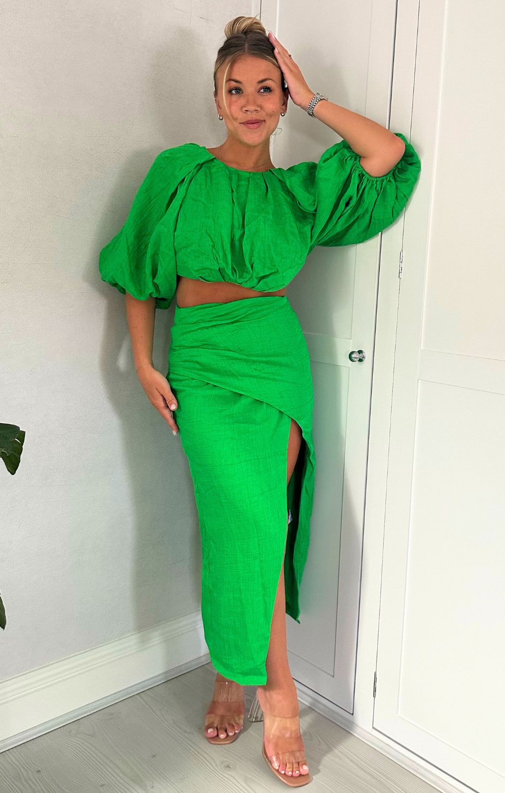 Asos Edition Textured Blouson Crop Top And Drape Skirt Co-Ord