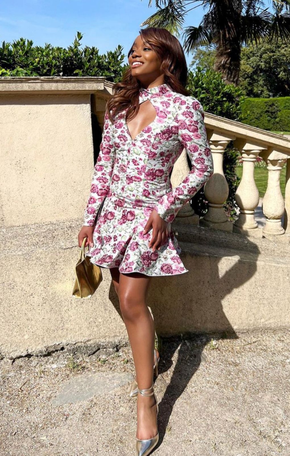 Asos Luxe Keyhole Cut Out Mini Dress In Floral Jacquard