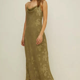Oasis Light Khaki Floral Satin Burnout Cowl Slip Dress product image