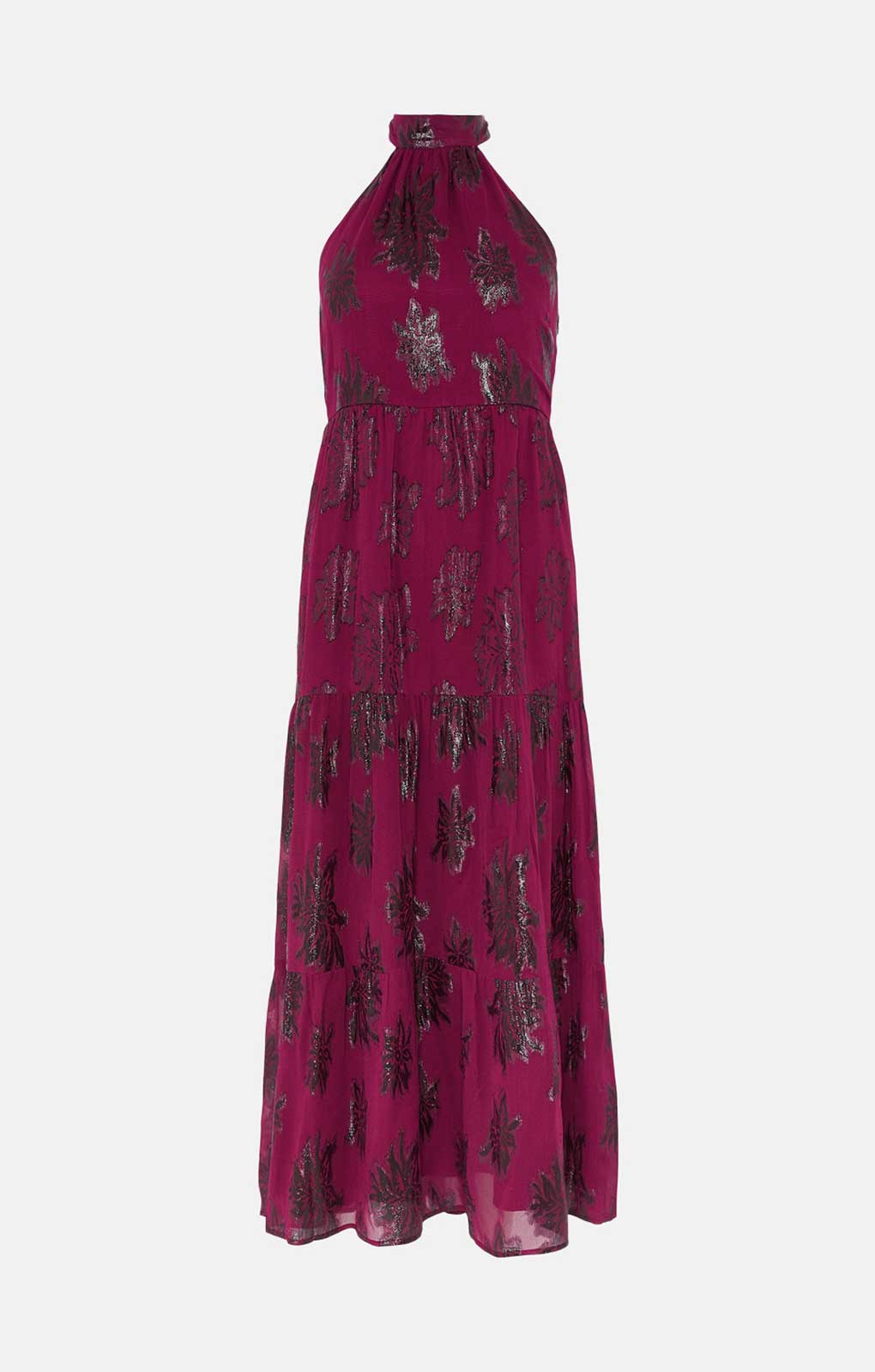 Oasis Berry Tiered Halter Neck Metallic Dress product image