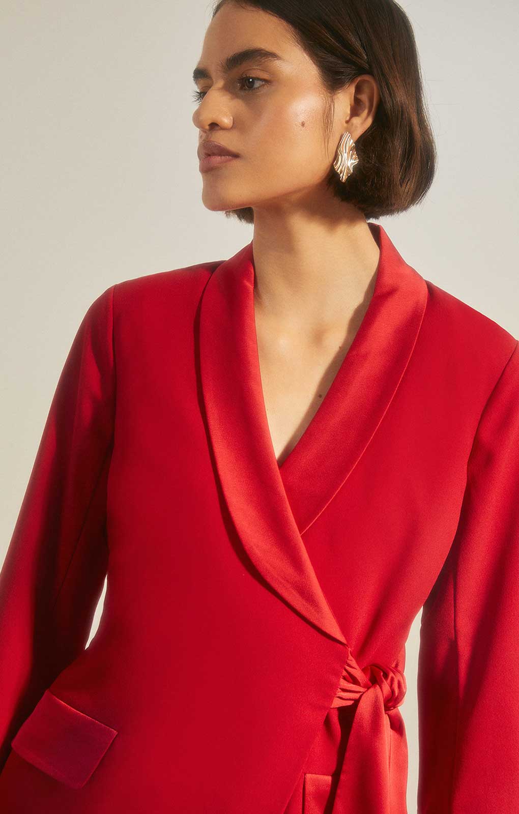 Oasis Satin Collar Wrap Crepe Blazer Dress