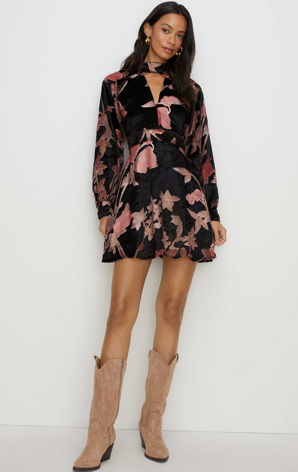 Oasis Floral Devore High Neck Skater Dress