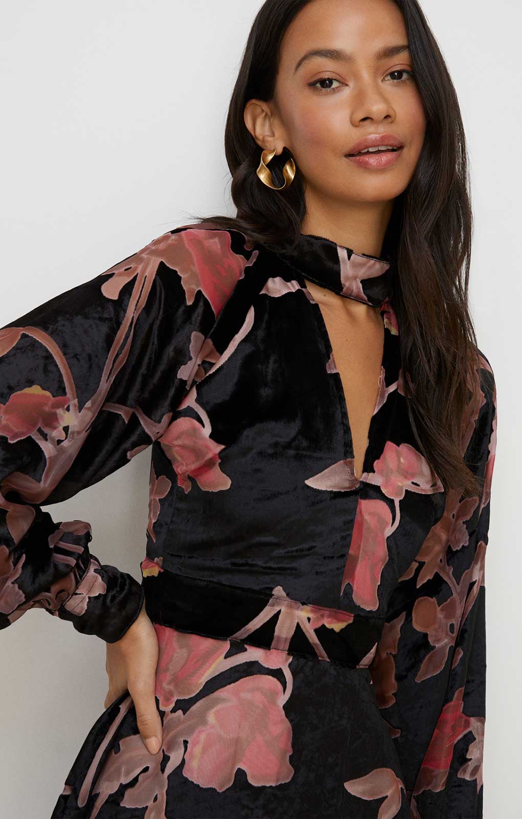 Oasis Floral Devore High Neck Skater Dress